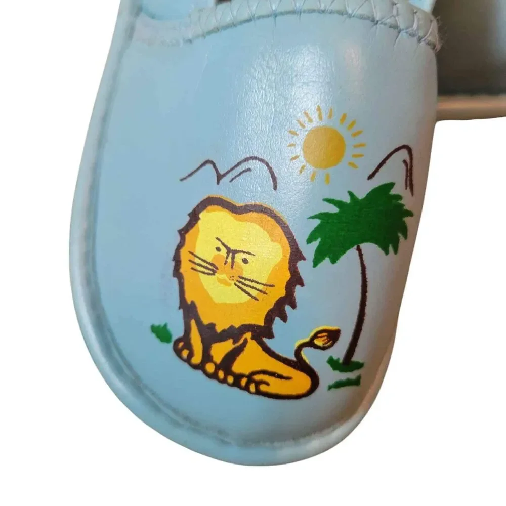 NWT Vintage 70's - 80's Boys Toddler House Slippers Blue with Lion Size Unknown